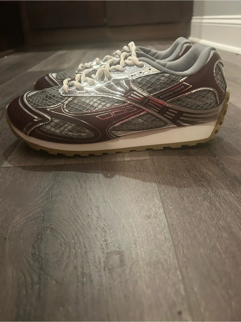 Bottega Veneta Orbit Men’s Silver and Burgundy